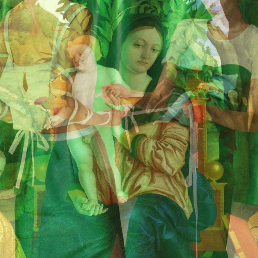 green madonna and child with green fashion models