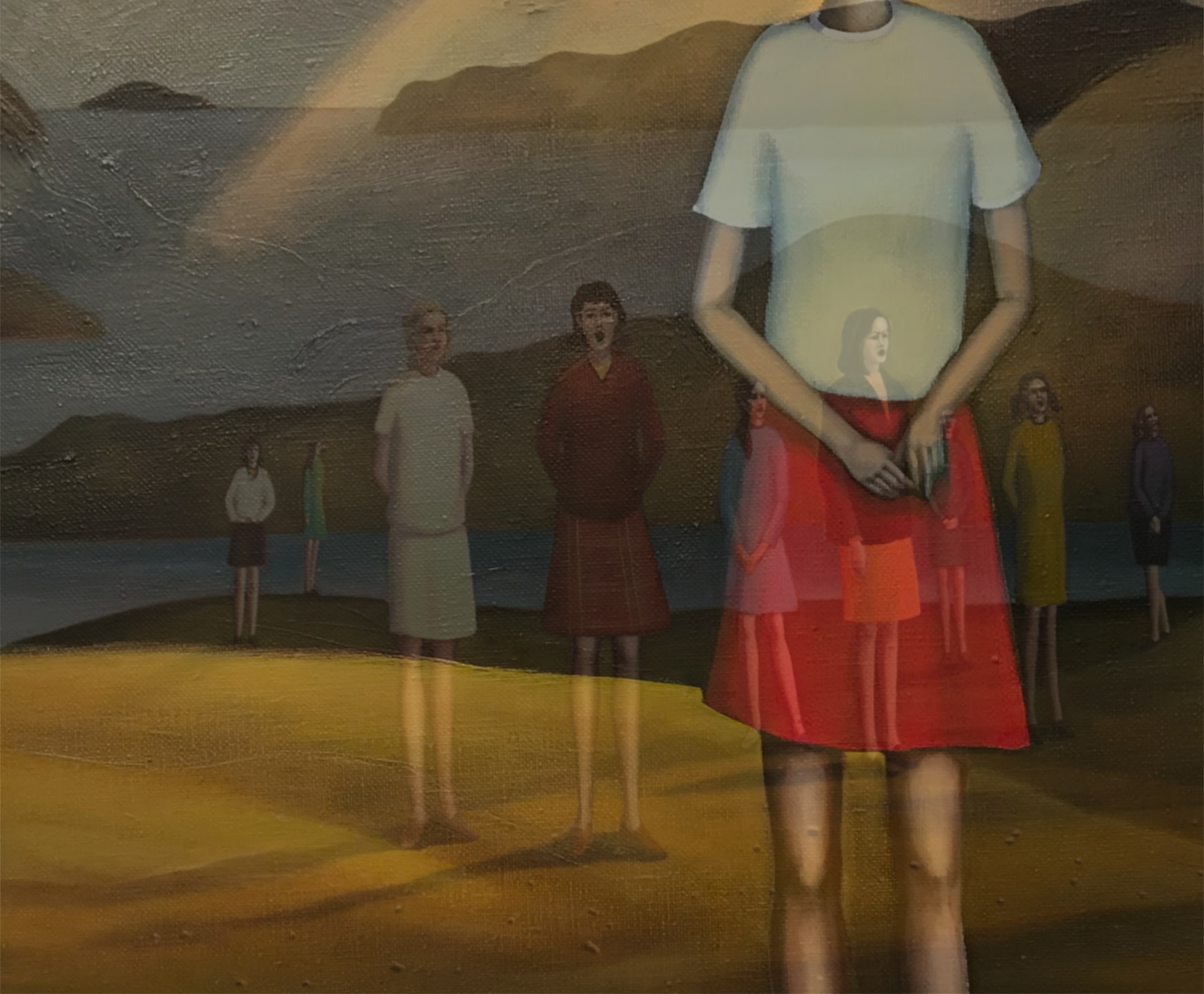 female figures stand in landscape singing