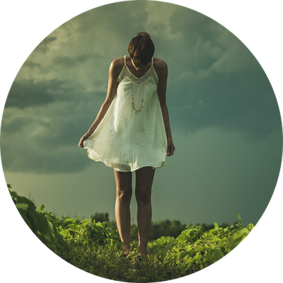 girl in white nightdress in the west