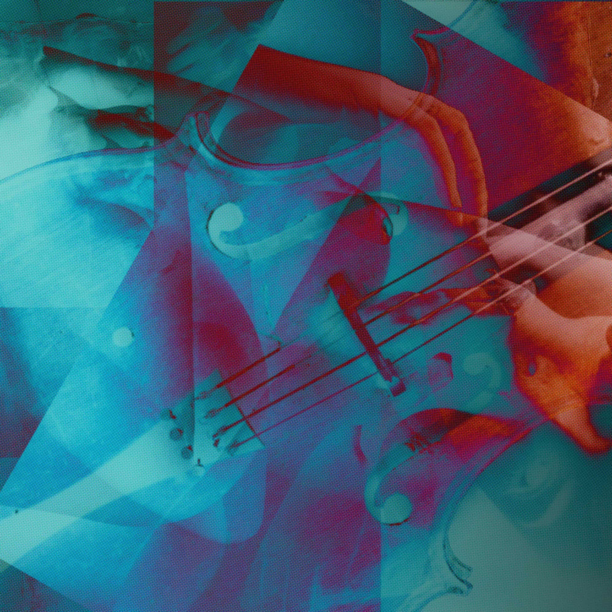 complex coloured human forms and strings of violin or viola