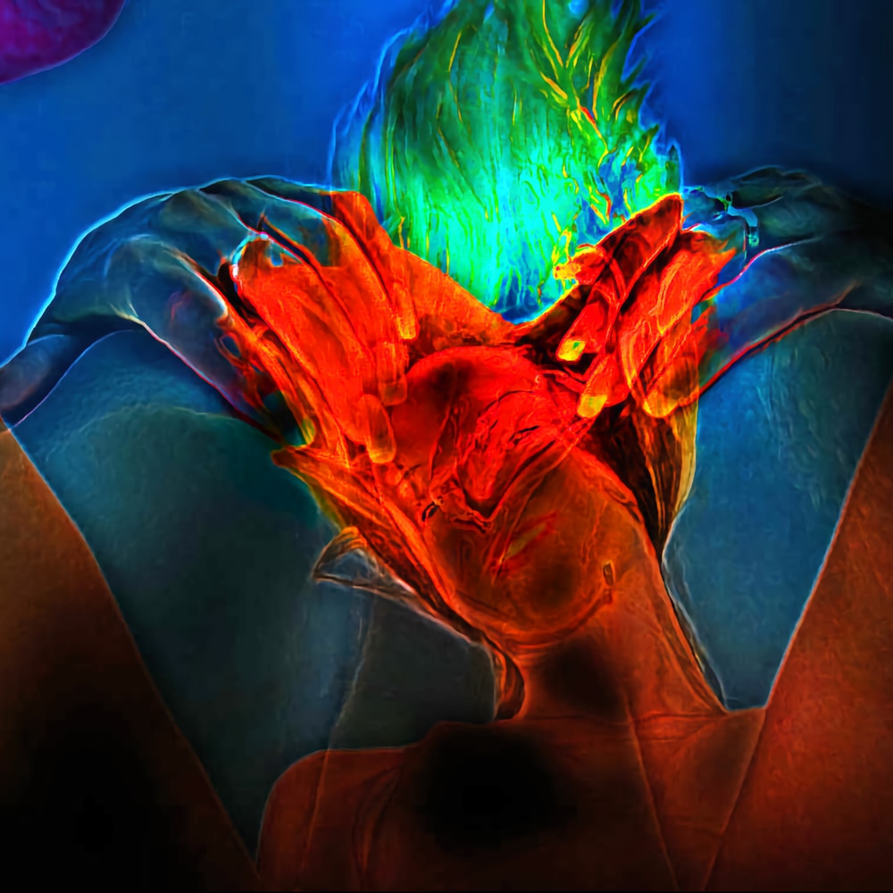 strongly coloured highly manipulated female model