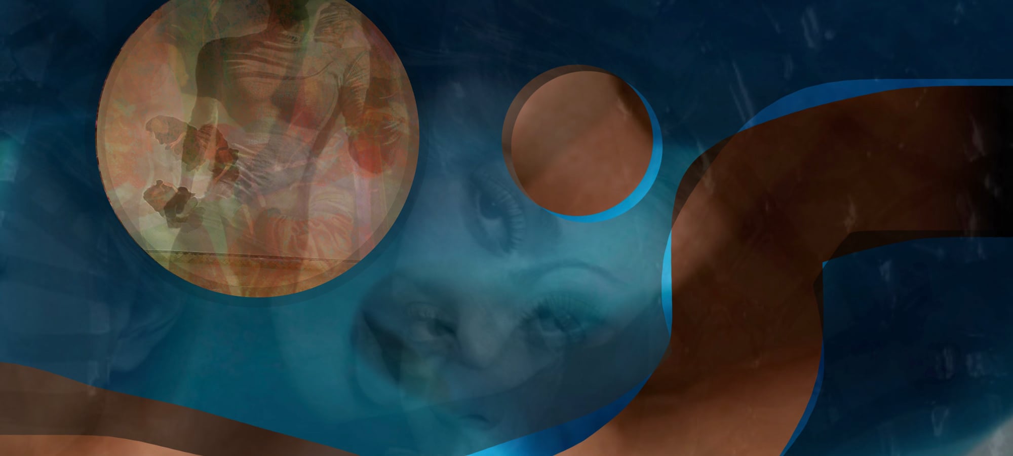 a woman with a strange mouth looks at you while another woman runs