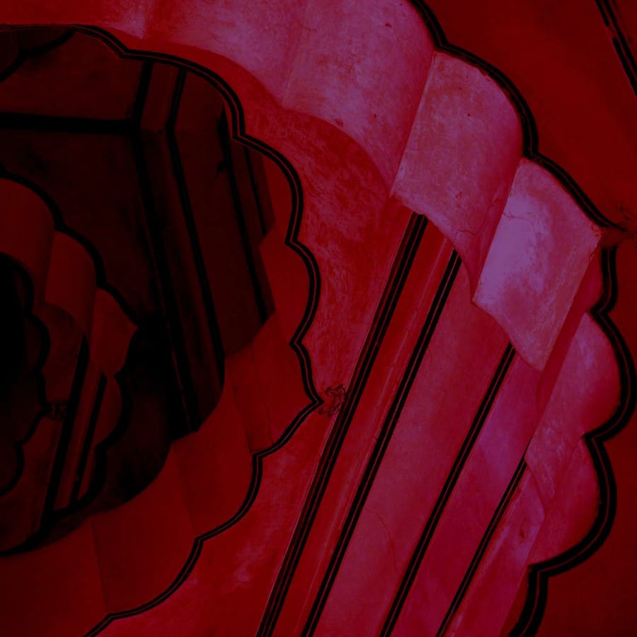 interior of Indian temple, coloured red