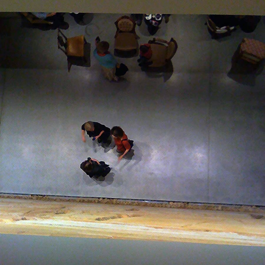 women talking, seen from above