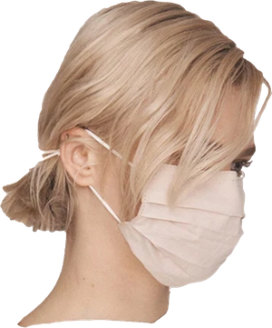 head of model wearing surgical mask