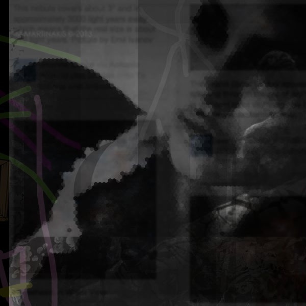 dark image of woman's face with black border