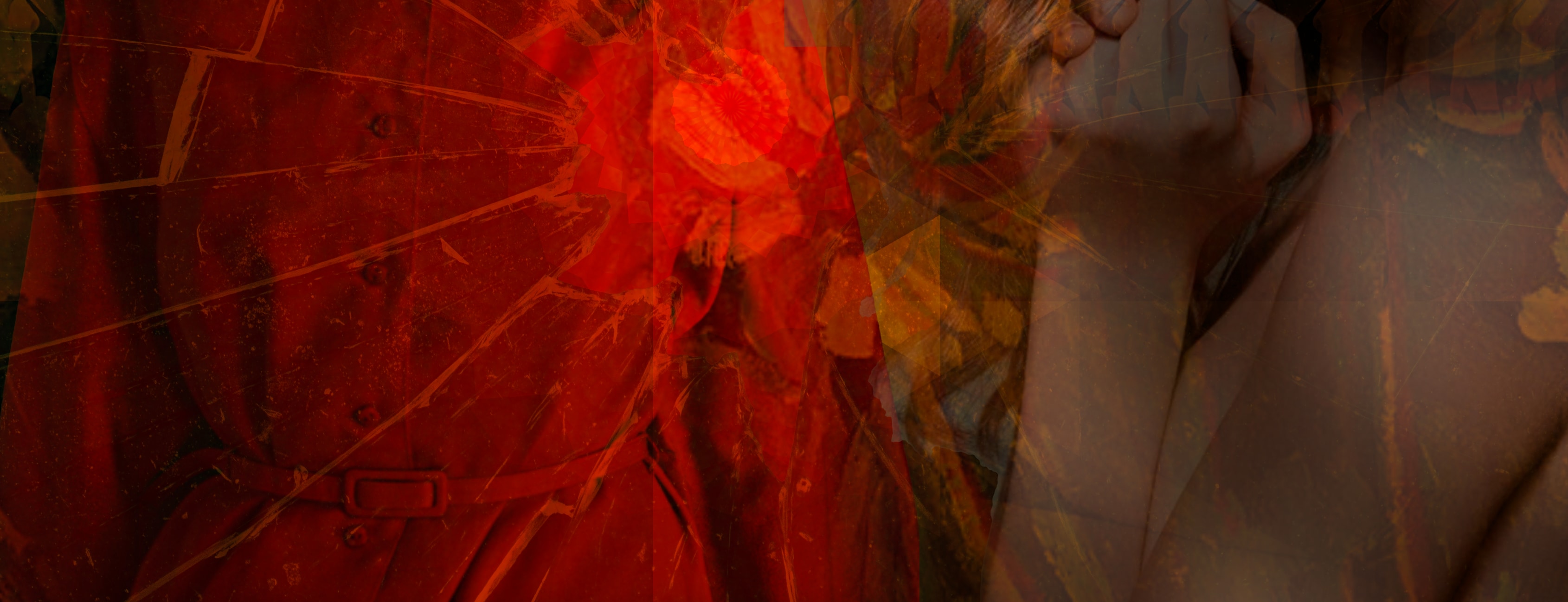ma number of mashed images with glass shards over red clothing and obscure flesh on the right